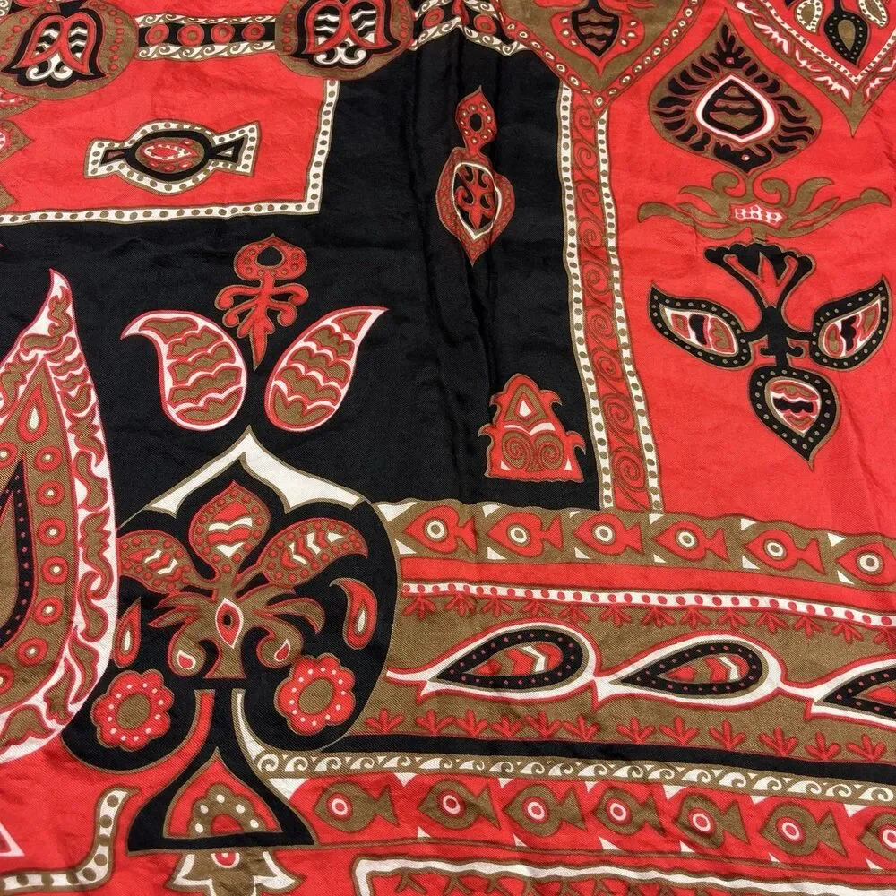 Vintage Silk Square Scarf Artisanal Bold Paisley Print Lightweight Classic 23x23